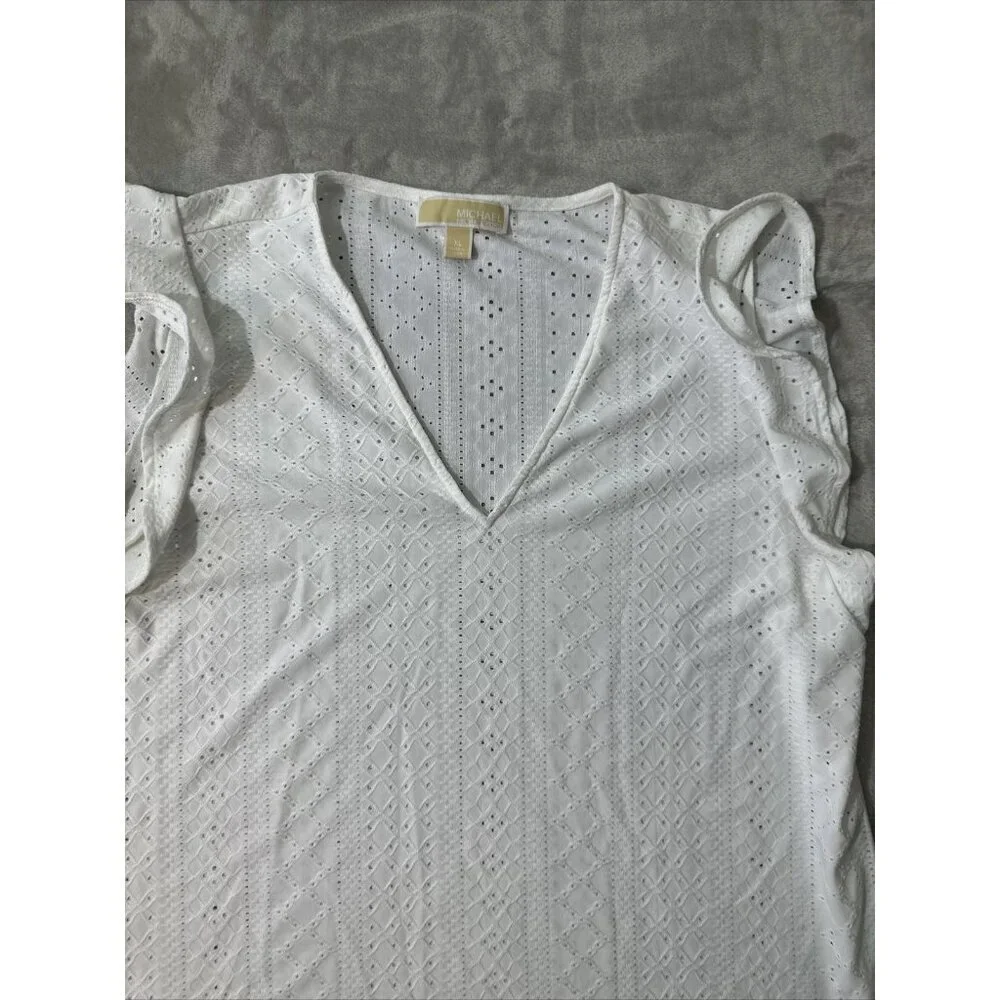 Women’s Michael Kors Blouse White V-Neck Size Xl